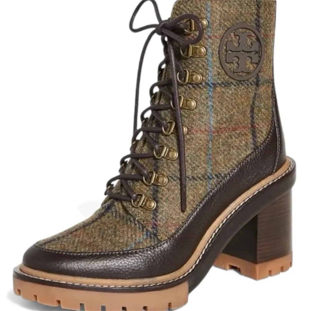 Tory Burch Miller Wool Lug Sole Hiker Booties Brown Ankle Boots Size 10